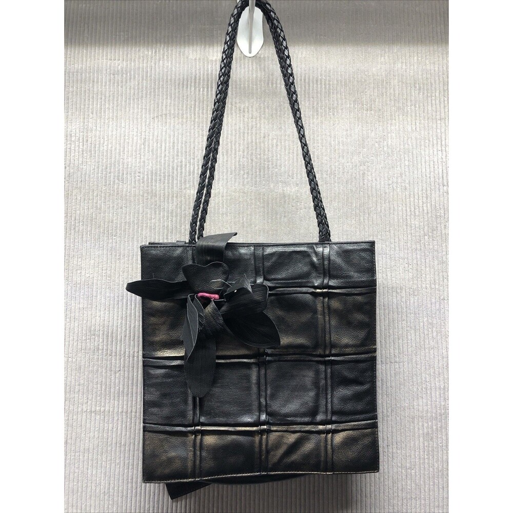 Marc & Marc By Sharif Leather Tote Black Bronze Flower Embellished